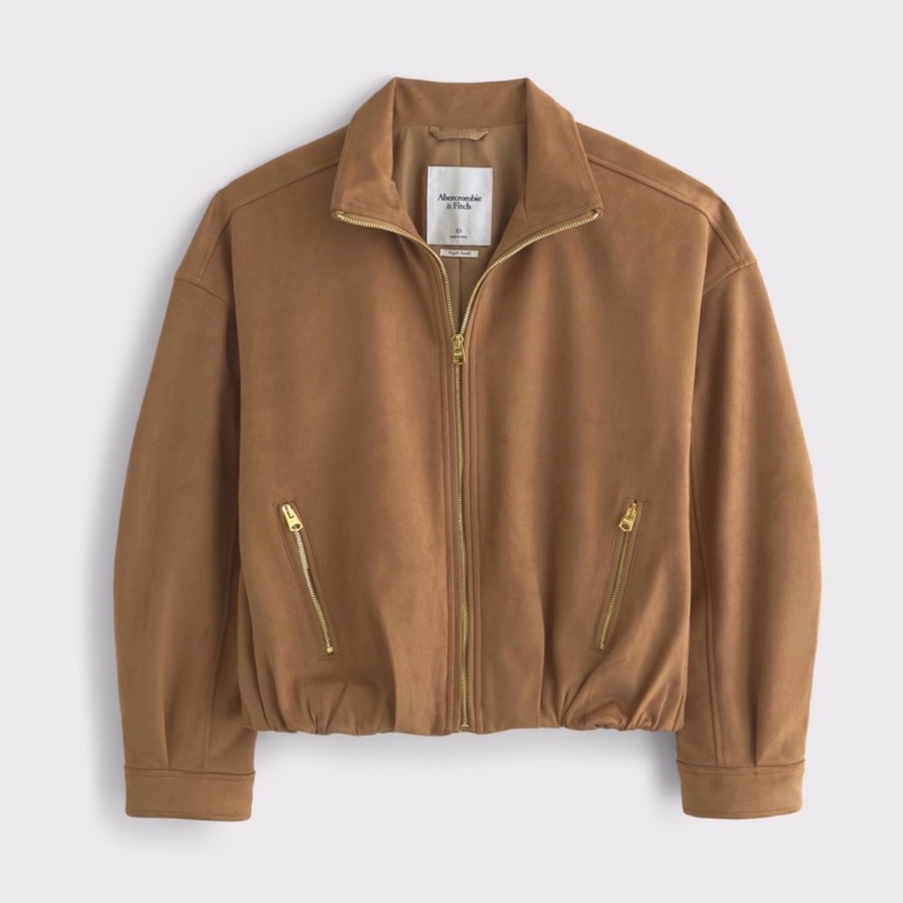 Abercrombie & Fitch Suede Bomber Jacket in Camel Brown